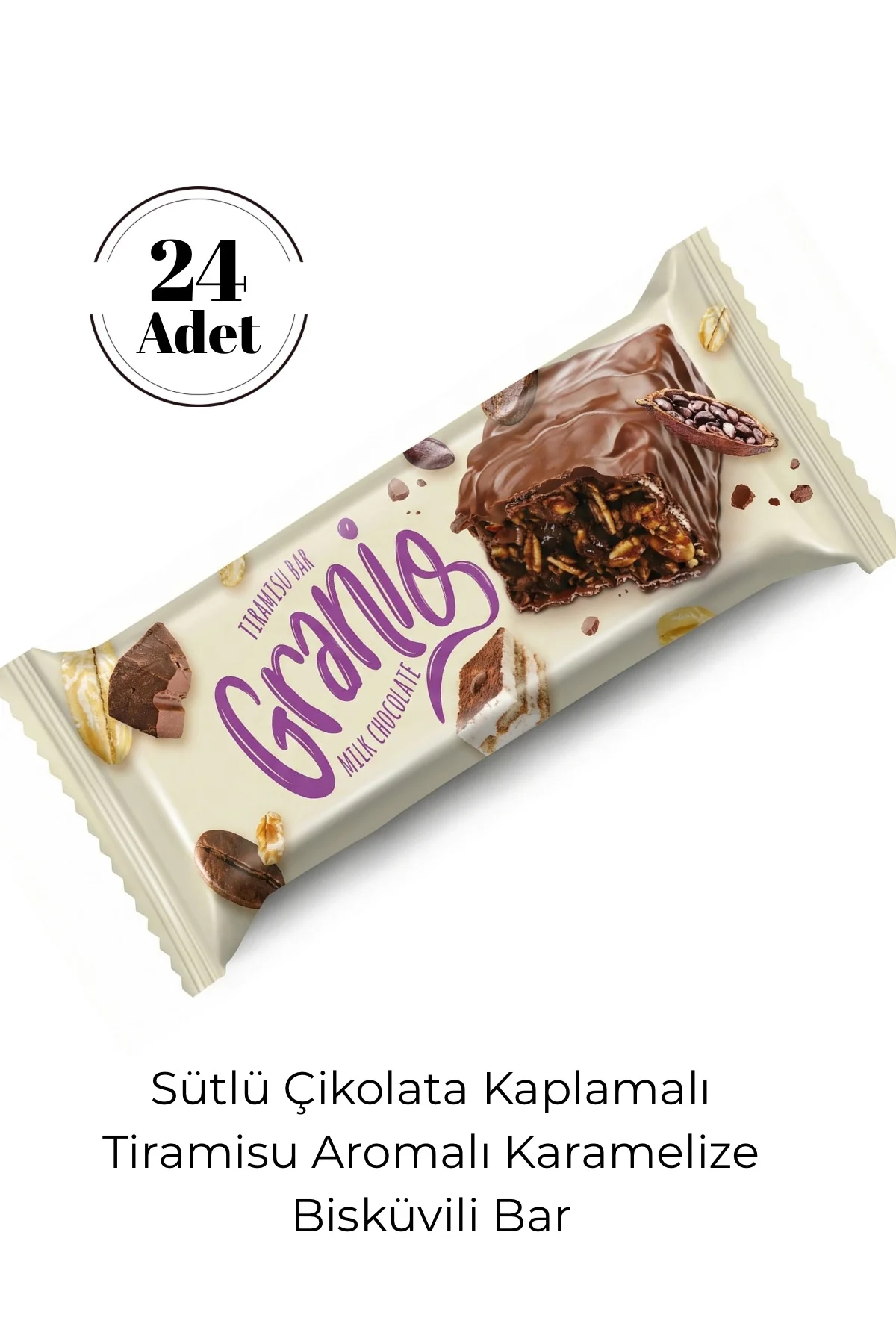 Sütlü Çikolata Kaplamalı Tiramisu Aromalı Karamelize Bisküvili Tahıl Bar 40 grX24 Adet ( İkram.İaşə) Sütlü Çikolata Kaplamalı Tiramisu Aromalı Karamelize Bisküvili Tahıl Bar 40 grX24 Adet ( İkram.İaşə)