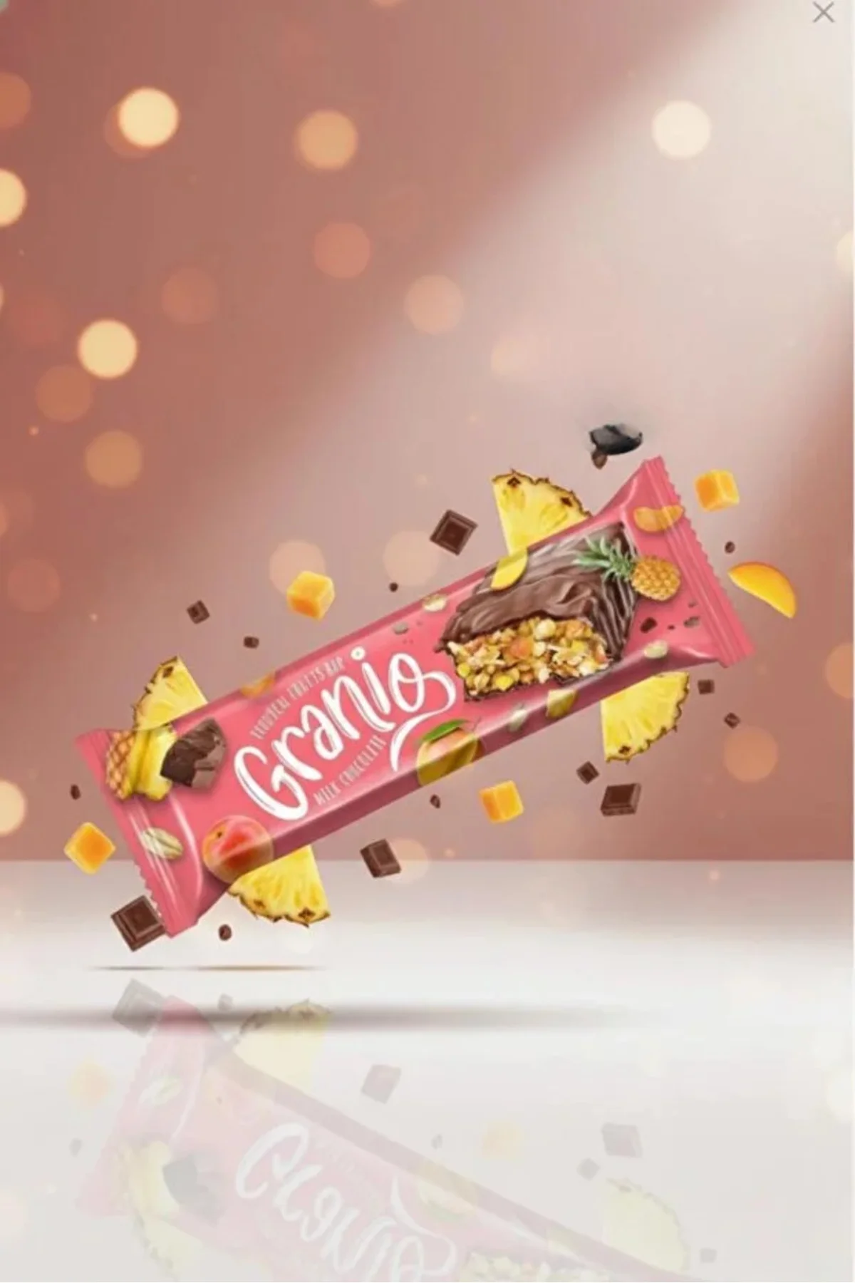 Sütlü Çikolata Kaplamalı Yulaf Ezmeli Tropikal Meyveli Bar 40 Gr X 24 Adet Sütlü Çikolata Kaplamalı Yulaf Ezmeli Tropikal Meyveli Bar 40 Gr X 24 Adet