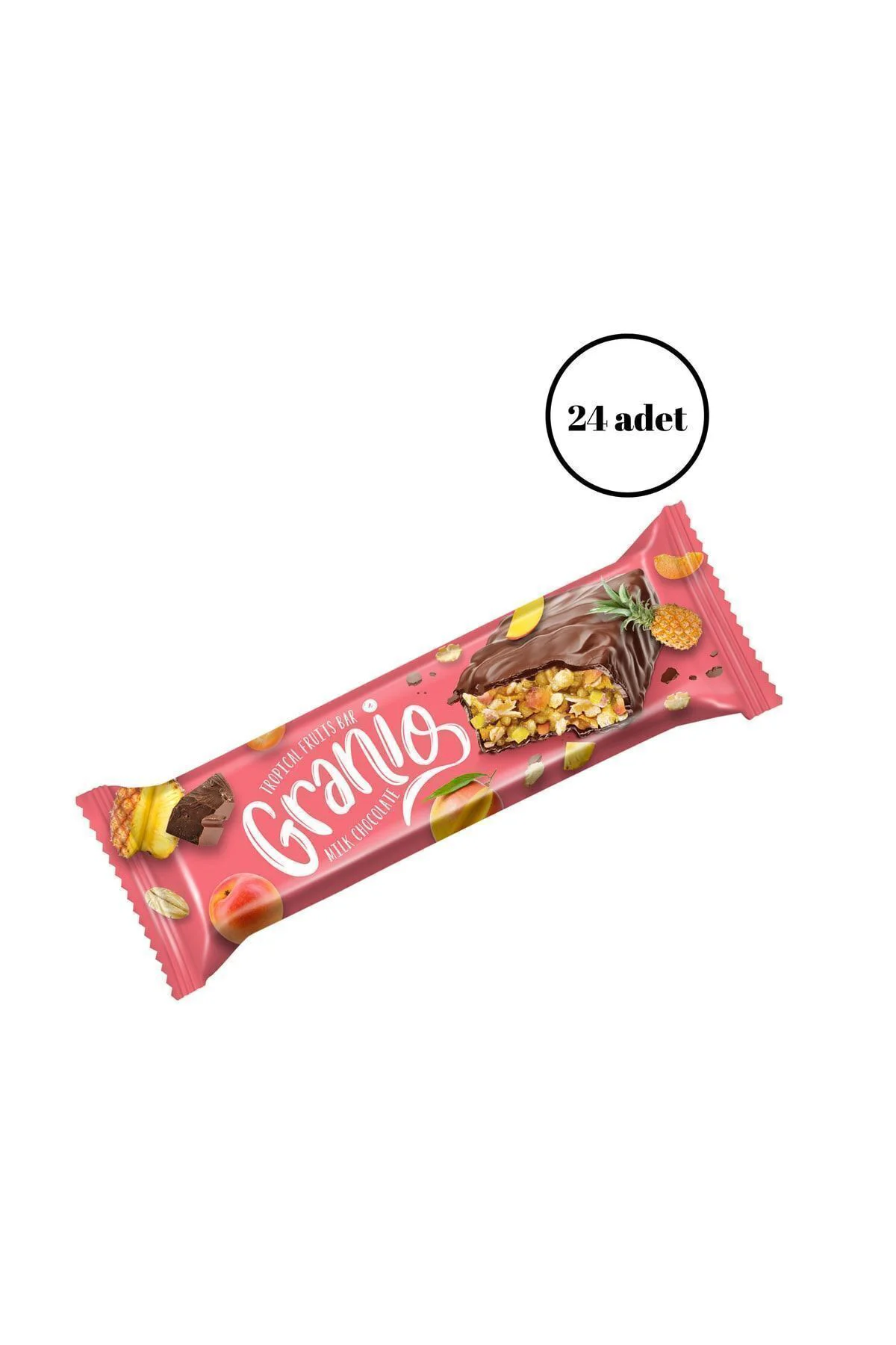 Sütlü Çikolata Kaplamalı Yulaf Ezmeli Tropikal Meyveli Bar 40 Gr X 24 Adet Sütlü Çikolata Kaplamalı Yulaf Ezmeli Tropikal Meyveli Bar 40 Gr X 24 Adet