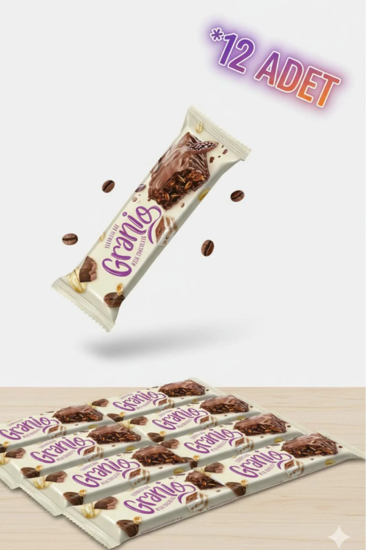 Sütlü Çikolata Kaplamalı Tiramisu Aromalı Karamelize Bisküvili Tahıl Bar 40 gr X 12 Adet