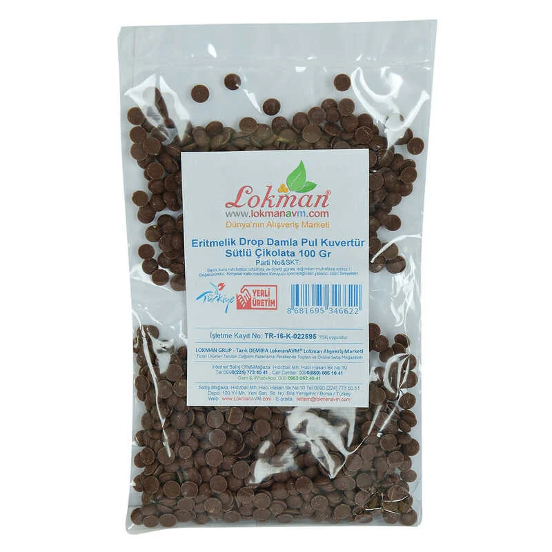 Sütlü  Eritmelik Drop Damla Pul Kuvertür 100 Gr Paket