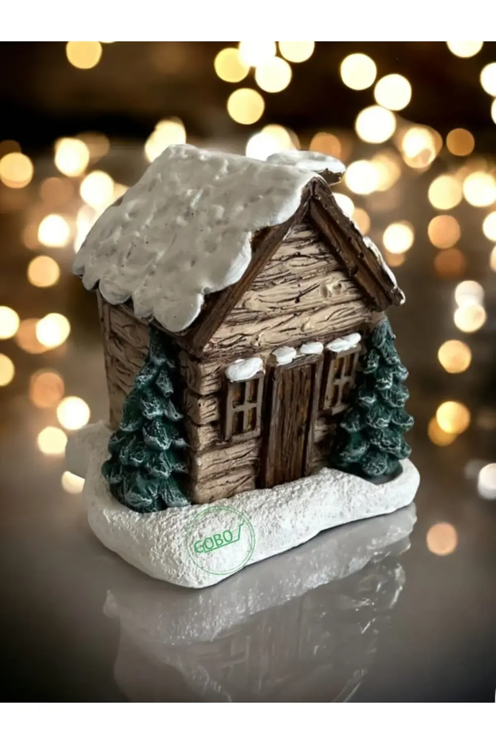 Sütlü Kahve Renkli Kar Efektli Ev Şeklindeki Yılbaşı Temalı El Bo