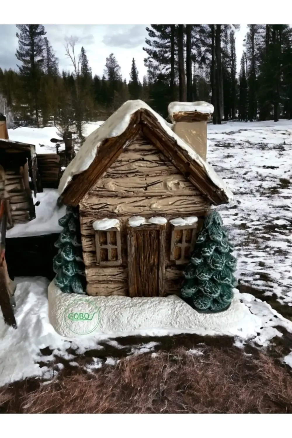 Sütlü Kahve Renkli Kar Efektli Ev Şeklindeki Yılbaşı Temalı El Bo