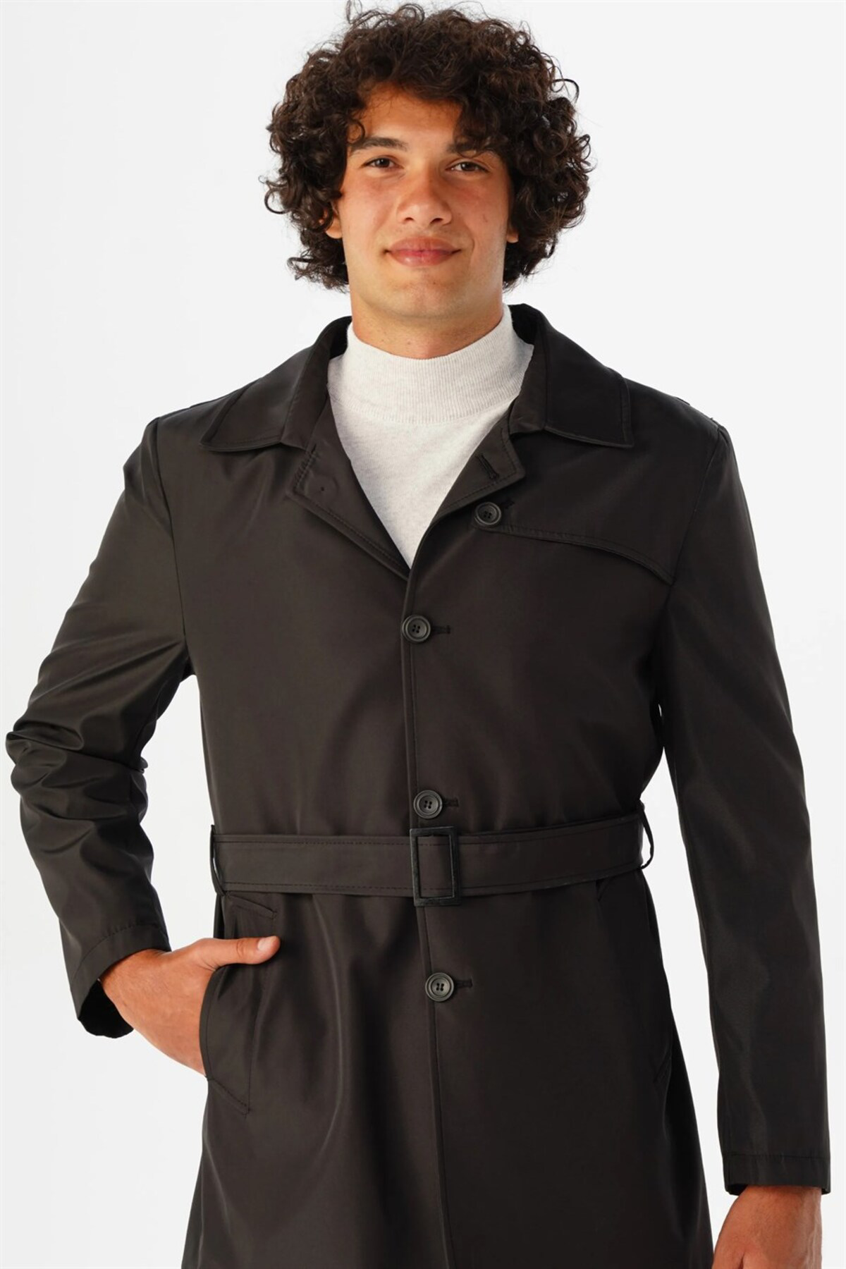 Süvari Süvari Bol Kalıp Siyah Erkek Trençkot