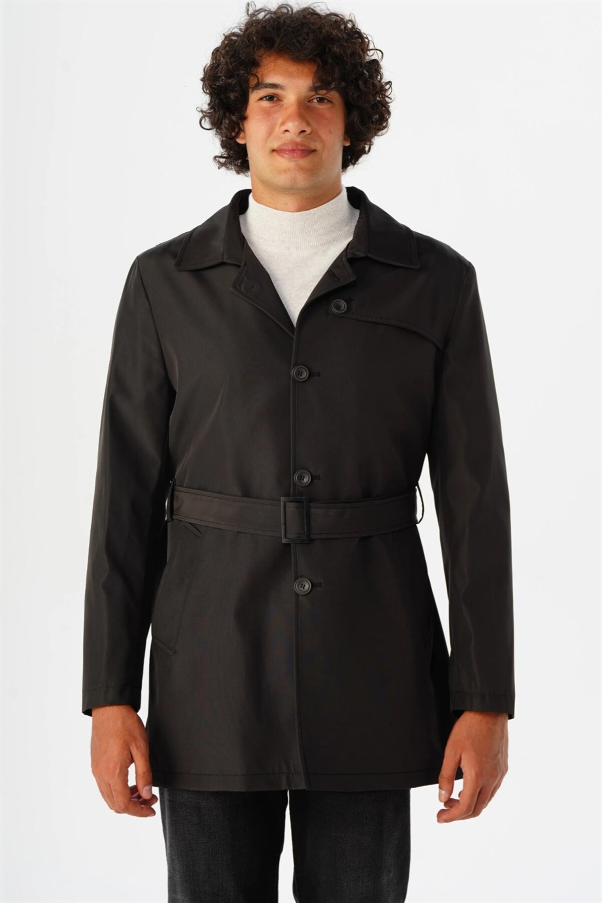 Süvari Süvari Bol Kalıp Siyah Erkek Trençkot