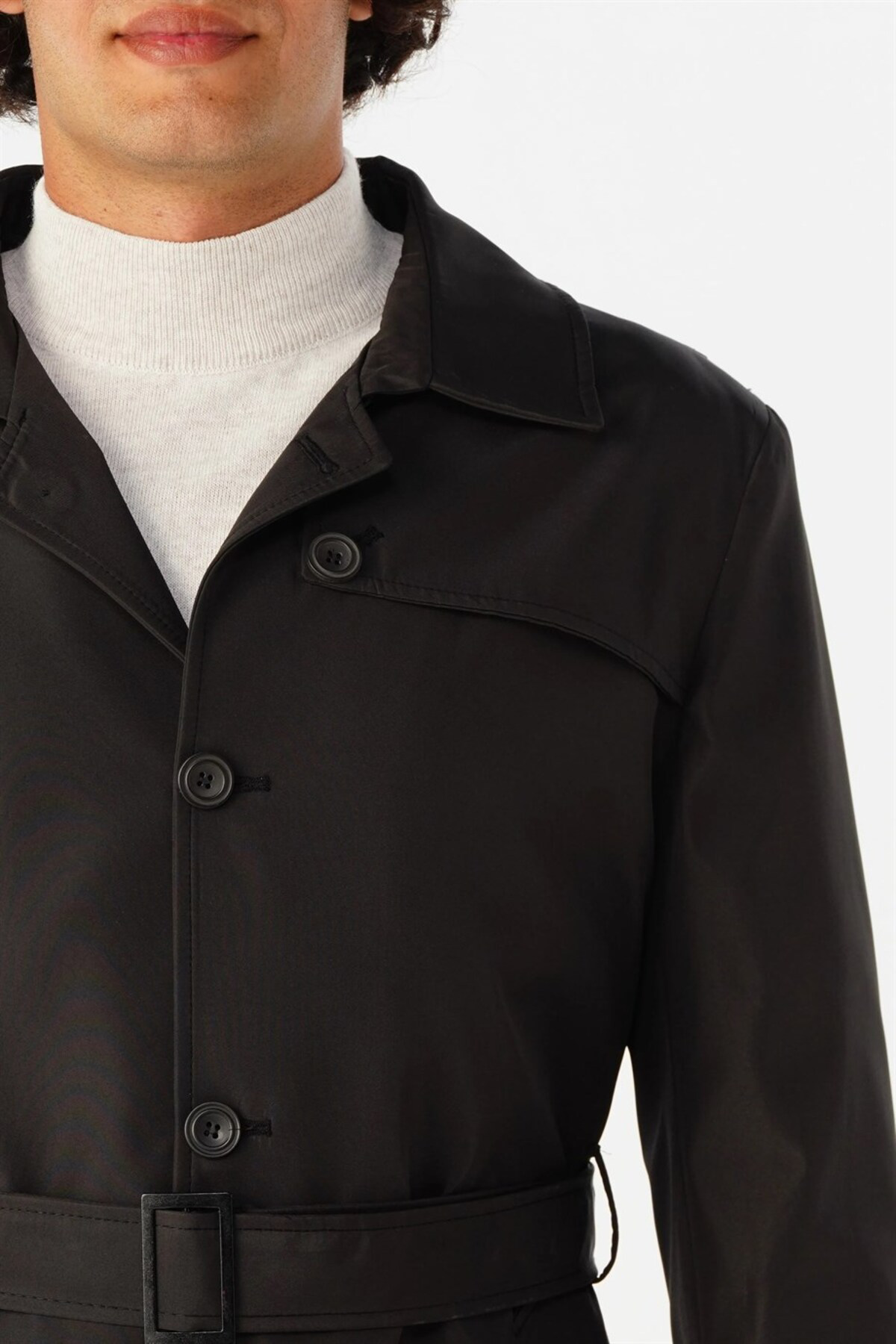 Süvari Süvari Bol Kalıp Siyah Erkek Trençkot