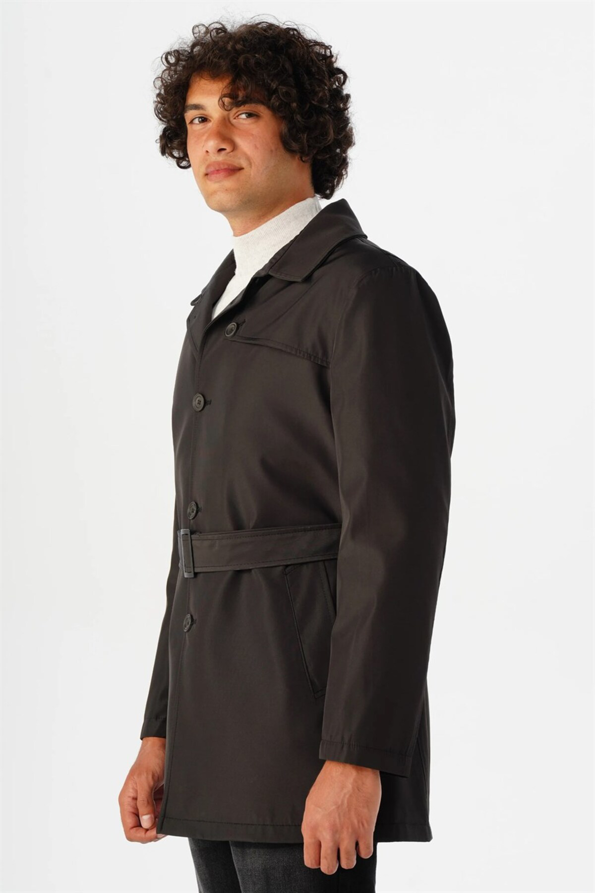 Süvari Süvari Bol Kalıp Siyah Erkek Trençkot