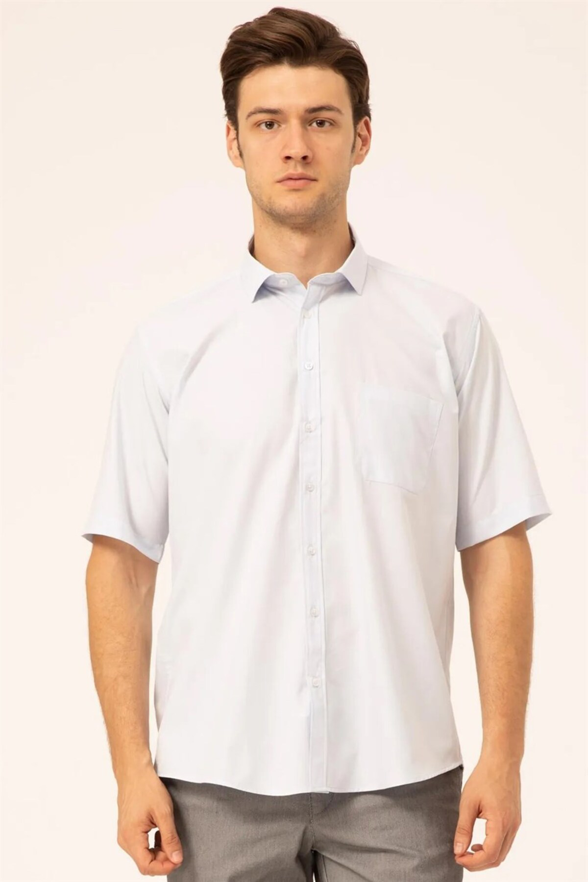 Süvari Süvari Bol Kesim Düz Mavi Cepli Kısa Kollu Gömlek