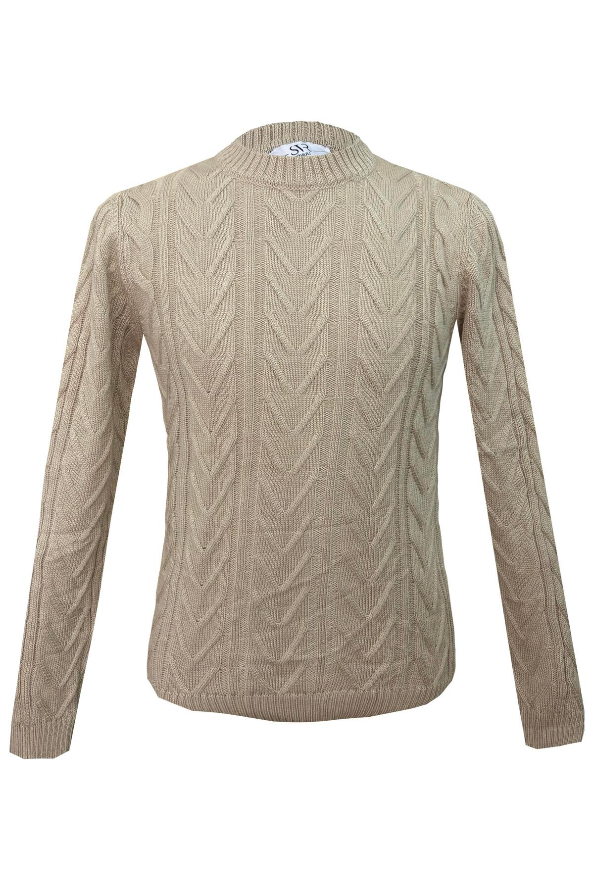 Süvari Süvari Bol Kesim Hafif Balıkçı Yaka Yürütmeli Bej Örgü Kazak