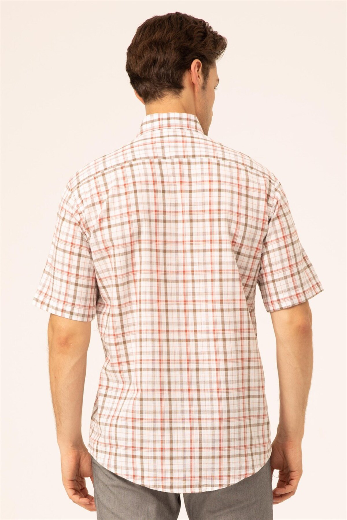 Süvari Süvari Bol Kesim Kırmızı Desenli Cepli Tam Pamuk Erkek Kısa Kollu