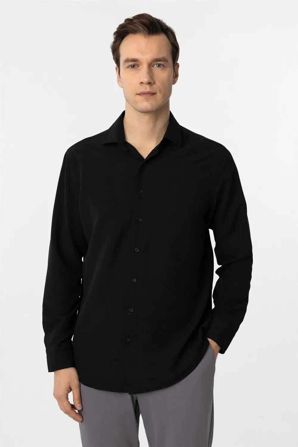 Süvari Bol Kesim Mikro Desenli Kolay Ütü Teri Emen Nefes Alan Kra