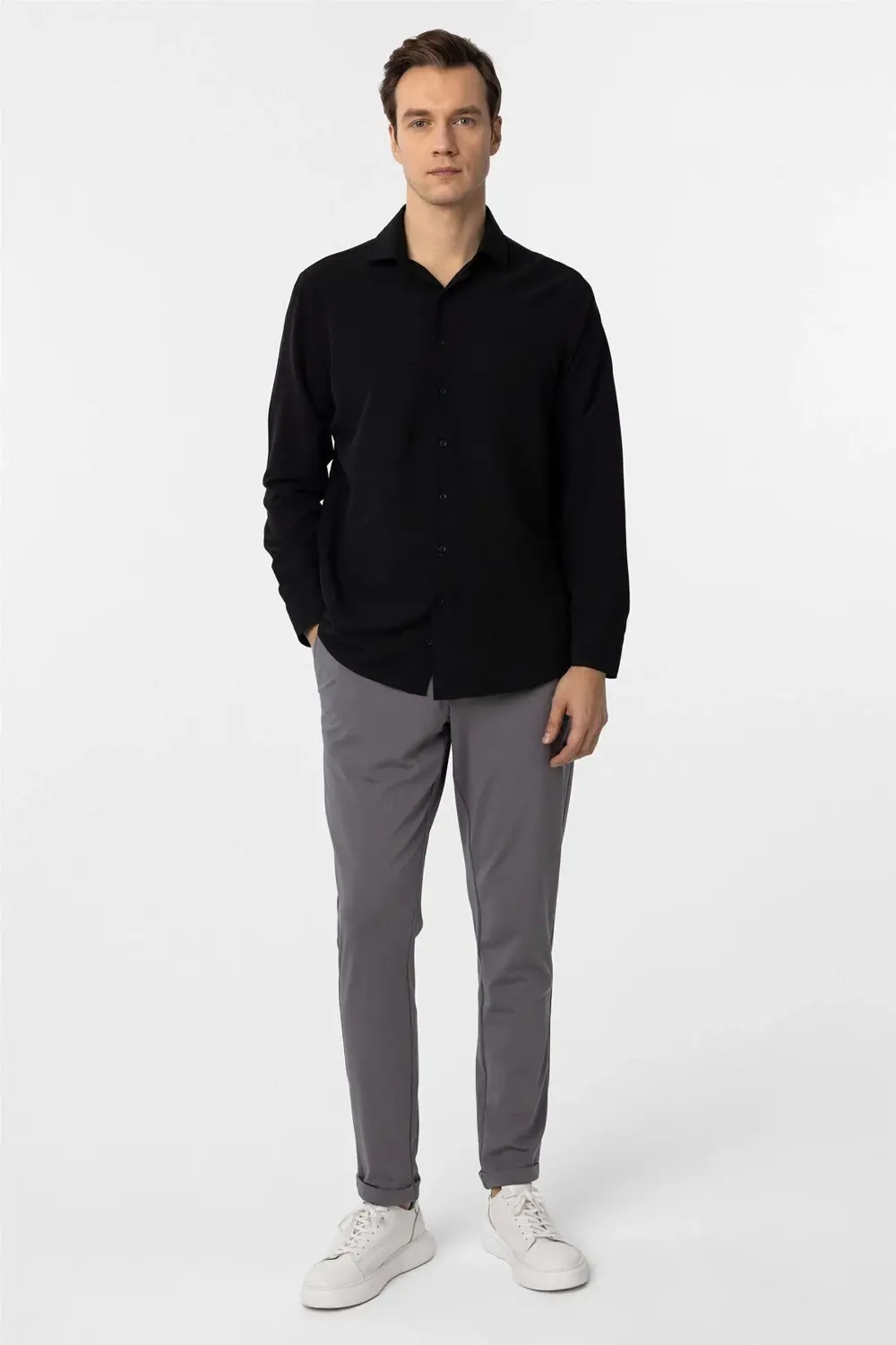 Süvari Bol Kesim Mikro Desenli Kolay Ütü Teri Emen Nefes Alan Kra