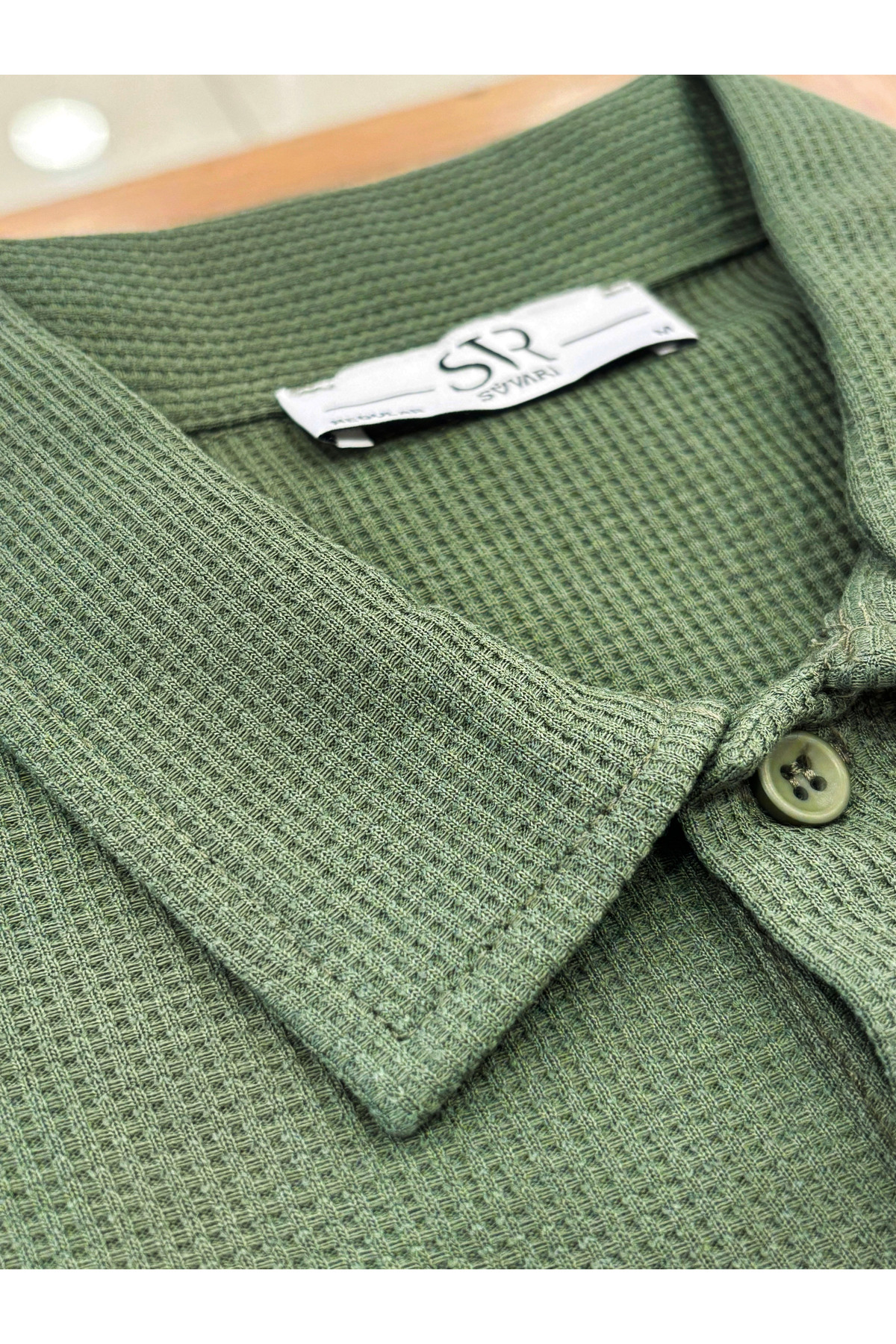 Süvari Süvari Bol Kesim Waffle Desenli Yumuşak Dokulu Çift Kat Yakalı Po