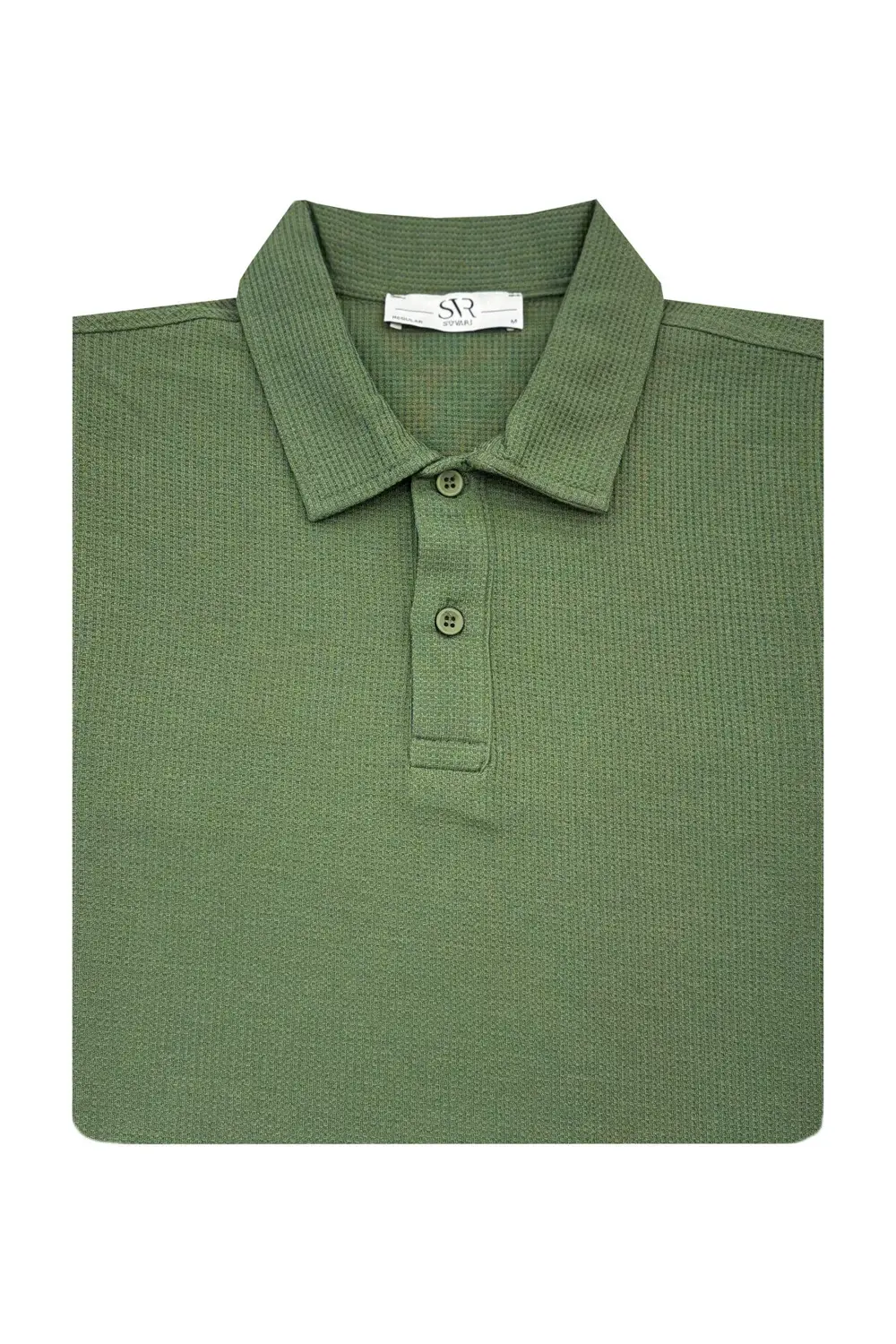 Süvari Bol Kesim Waffle Desenli Yumuşak Dokulu Çift Kat Yakalı Po