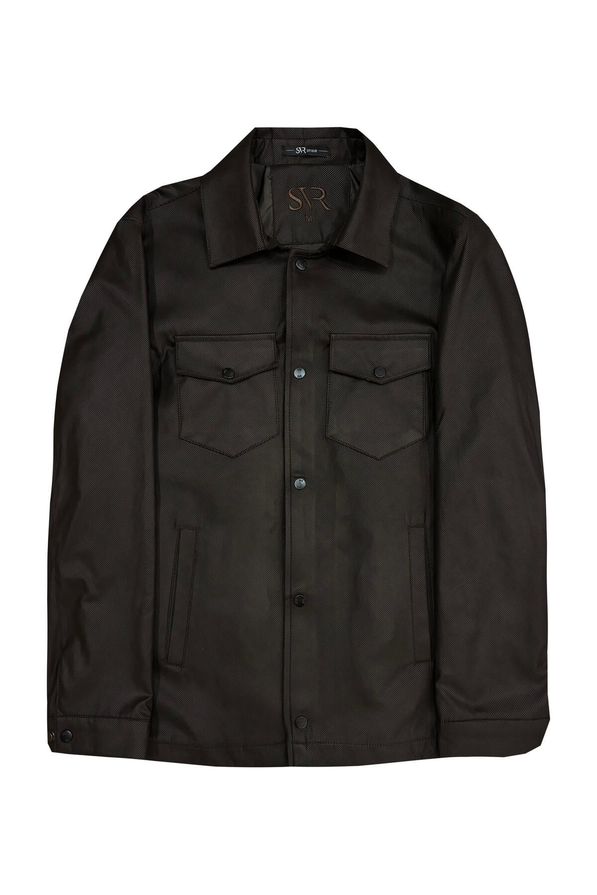 Süvari Süvari Dar Kalip Deri Görünümlü Süet Kahverengi Mont