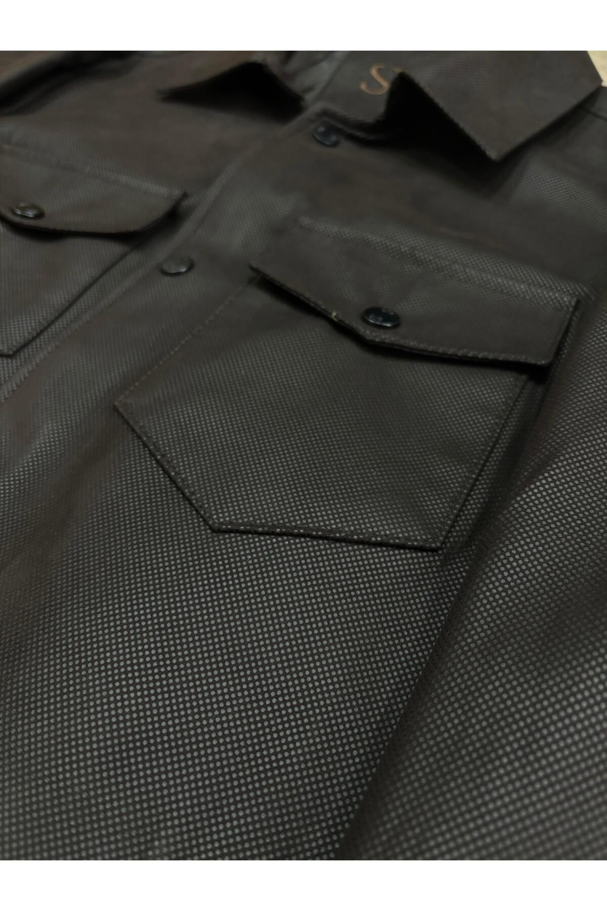 Süvari Süvari Dar Kalip Deri Görünümlü Süet Kahverengi Mont