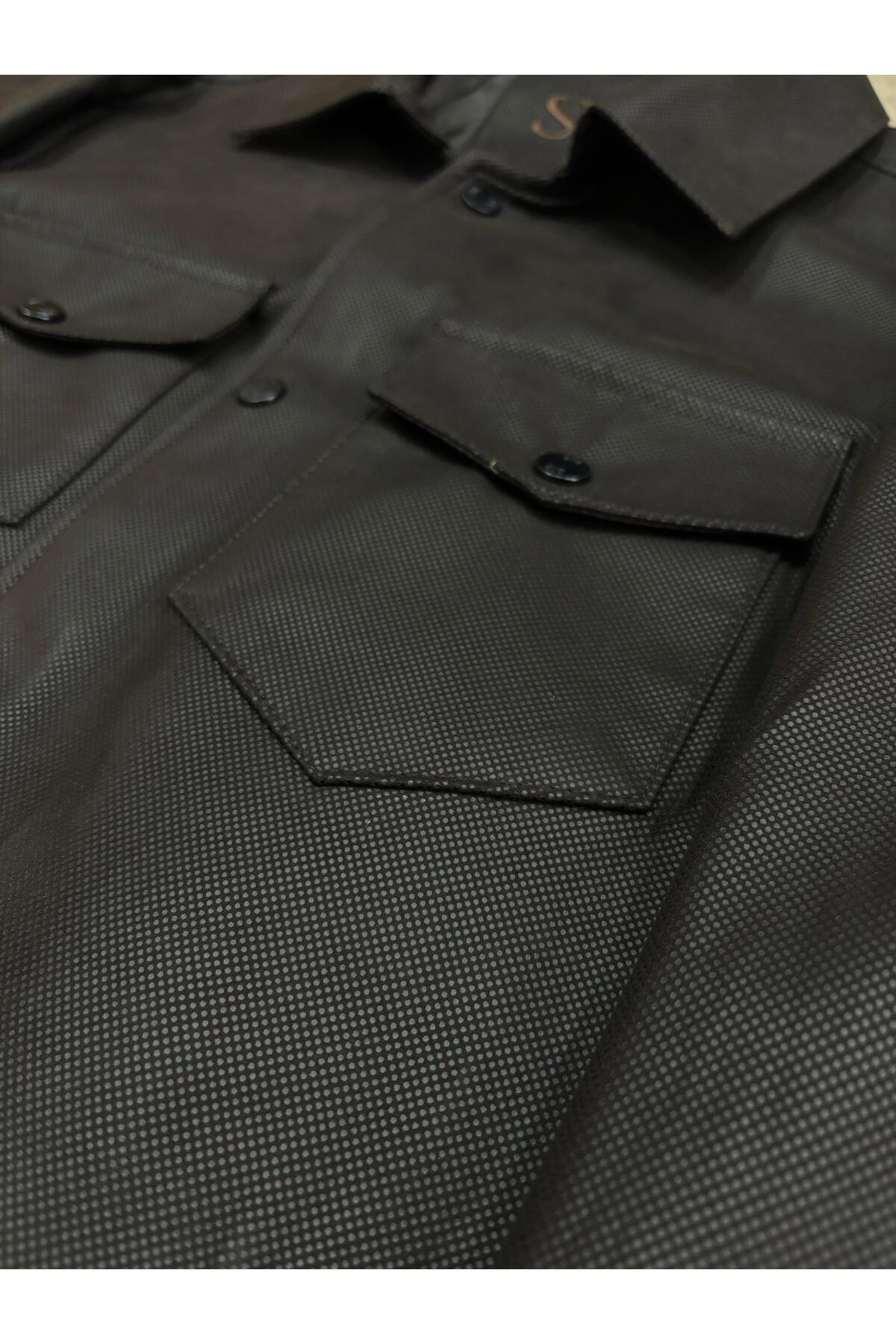 Süvari Süvari Dar Kalıp Deri Görünümlü Süet Kahverengi Mont