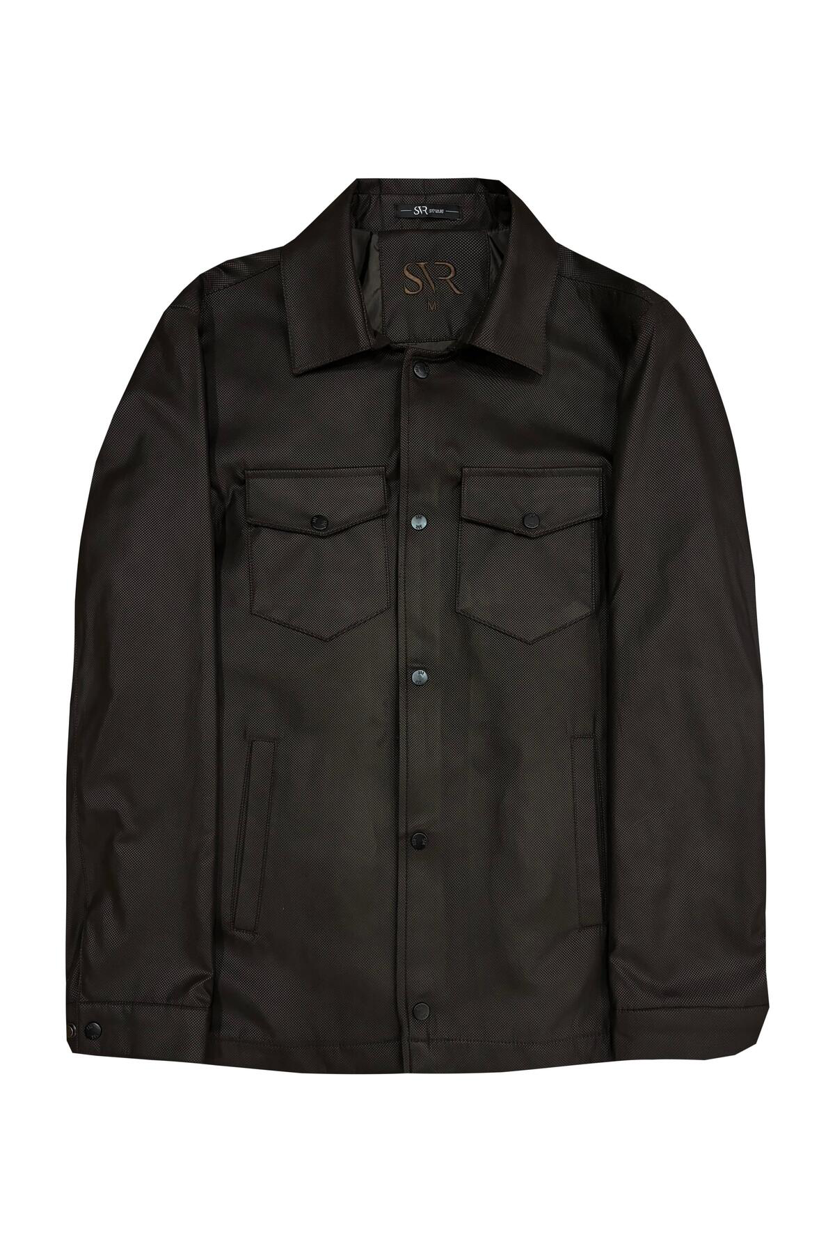 Süvari Süvari Dar Kalıp Deri Görünümlü Süet Kahverengi Mont