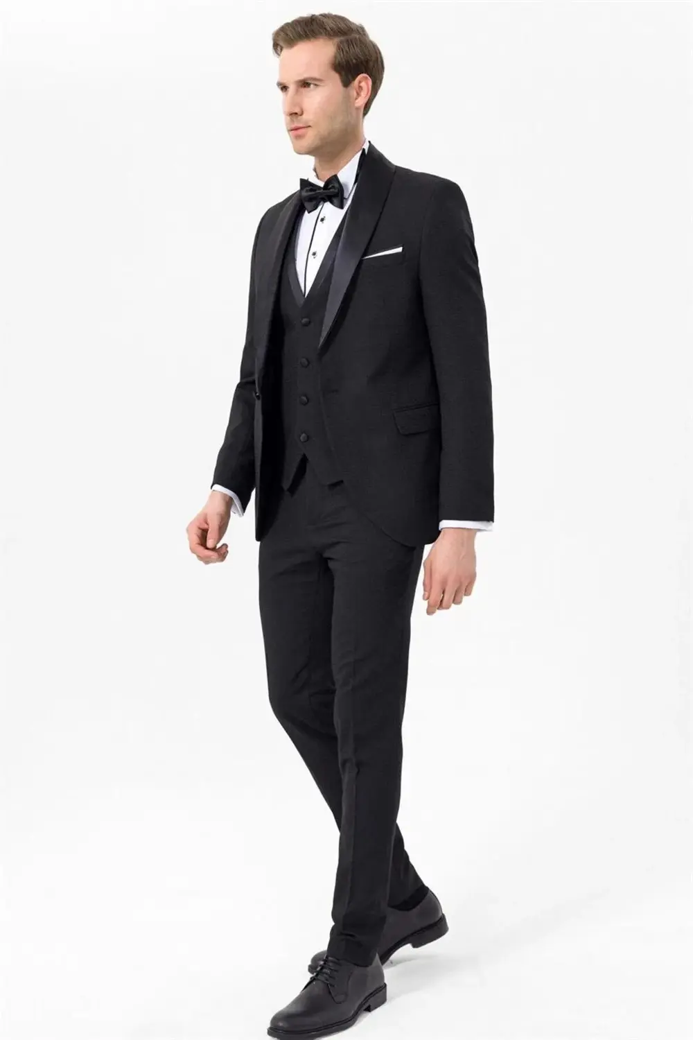 Süvari Süvari Dar Kalıp Yelekli Tek Düğmeli Siyah Damatlık