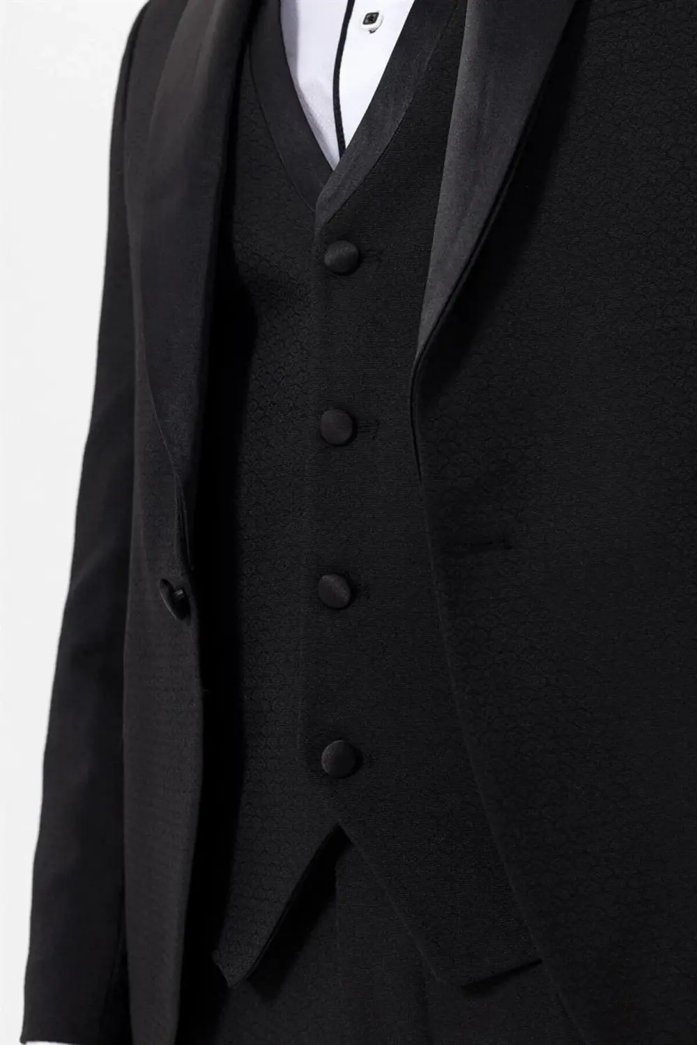 Süvari Süvari Dar Kalıp Yelekli Tek Düğmeli Siyah Damatlık