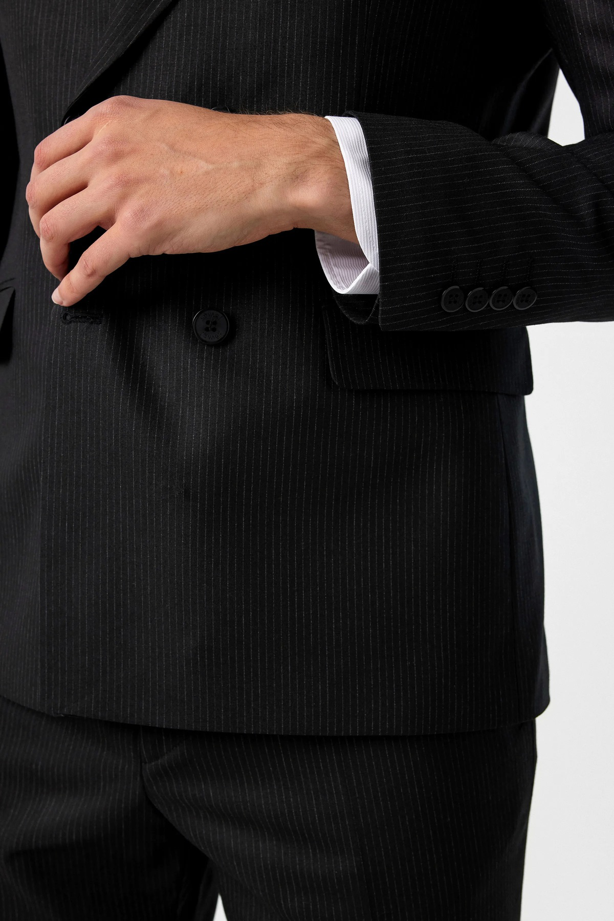 Süvari Süvari Dar Kesim 6 Drop Çizgili Kruvaze Siyah Takım Elbise