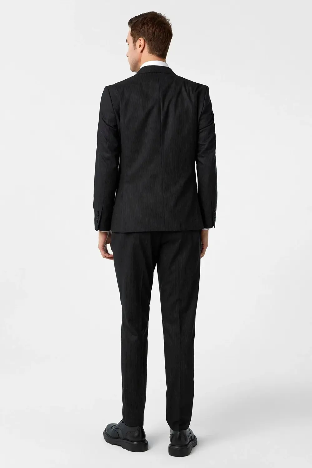 Süvari Süvari Dar Kesim 6 Drop Çizgili Kruvaze Siyah Takım Elbise