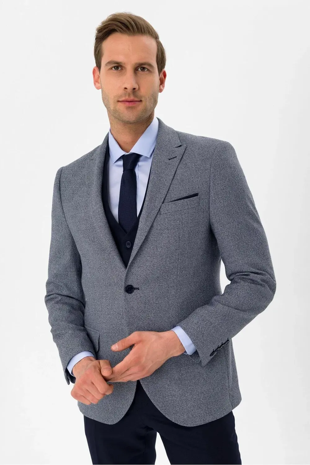 Süvari Dar Kesim 6 Drop Kendinden Kombinli Lacivert Takım Elbise