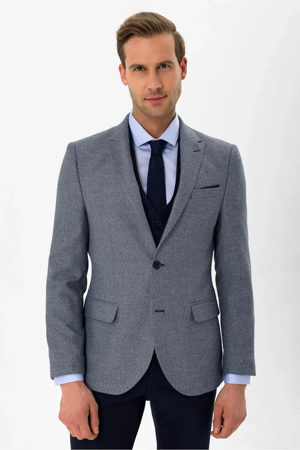 Süvari Dar Kesim 6 Drop Kendinden Kombinli Lacivert Takım Elbise