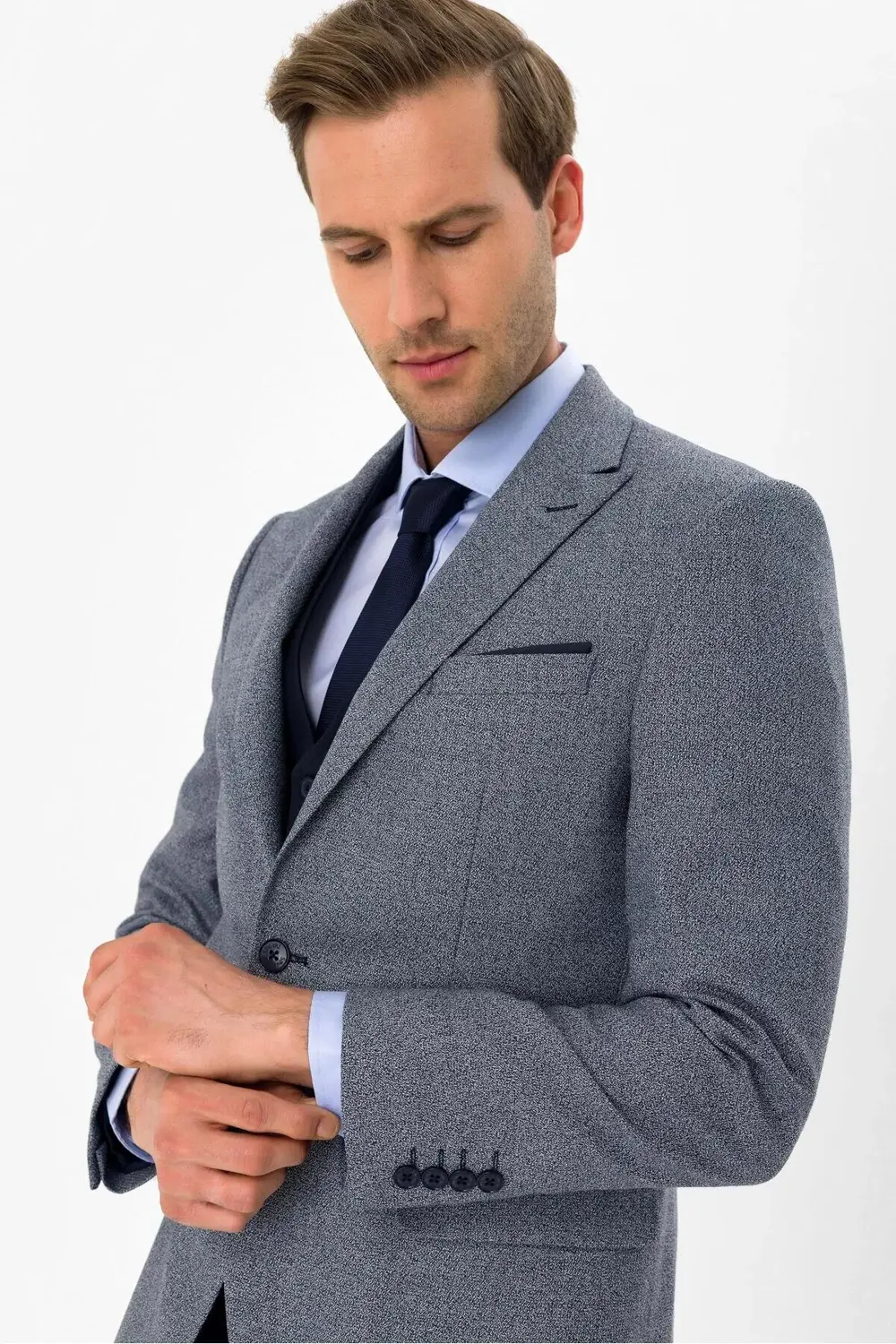 Süvari Dar Kesim 6 Drop Kendinden Kombinli Lacivert Takım Elbise