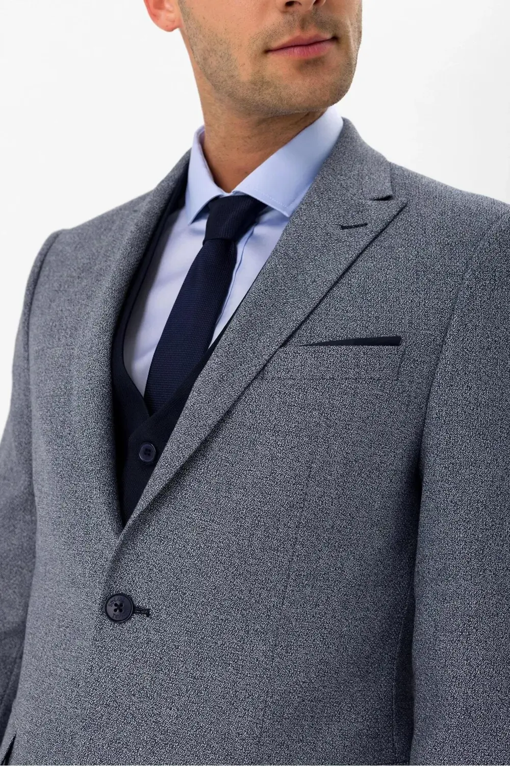 Süvari Dar Kesim 6 Drop Kendinden Kombinli Lacivert Takım Elbise