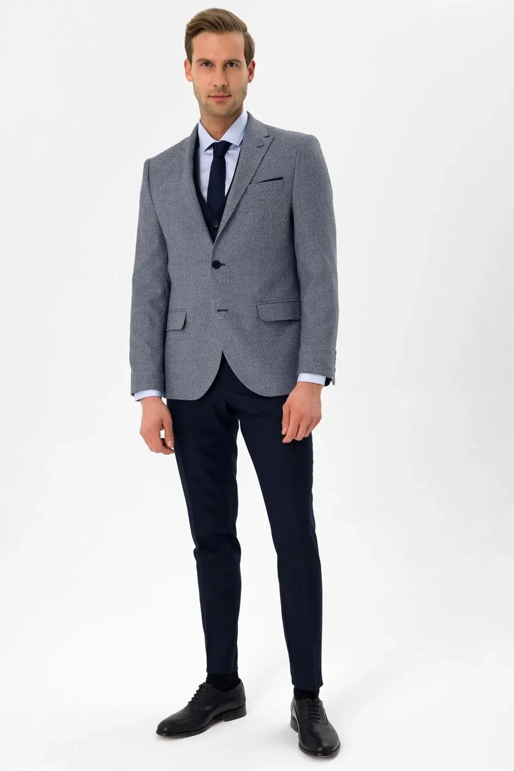 Süvari Dar Kesim 6 Drop Kendinden Kombinli Lacivert Takım Elbise