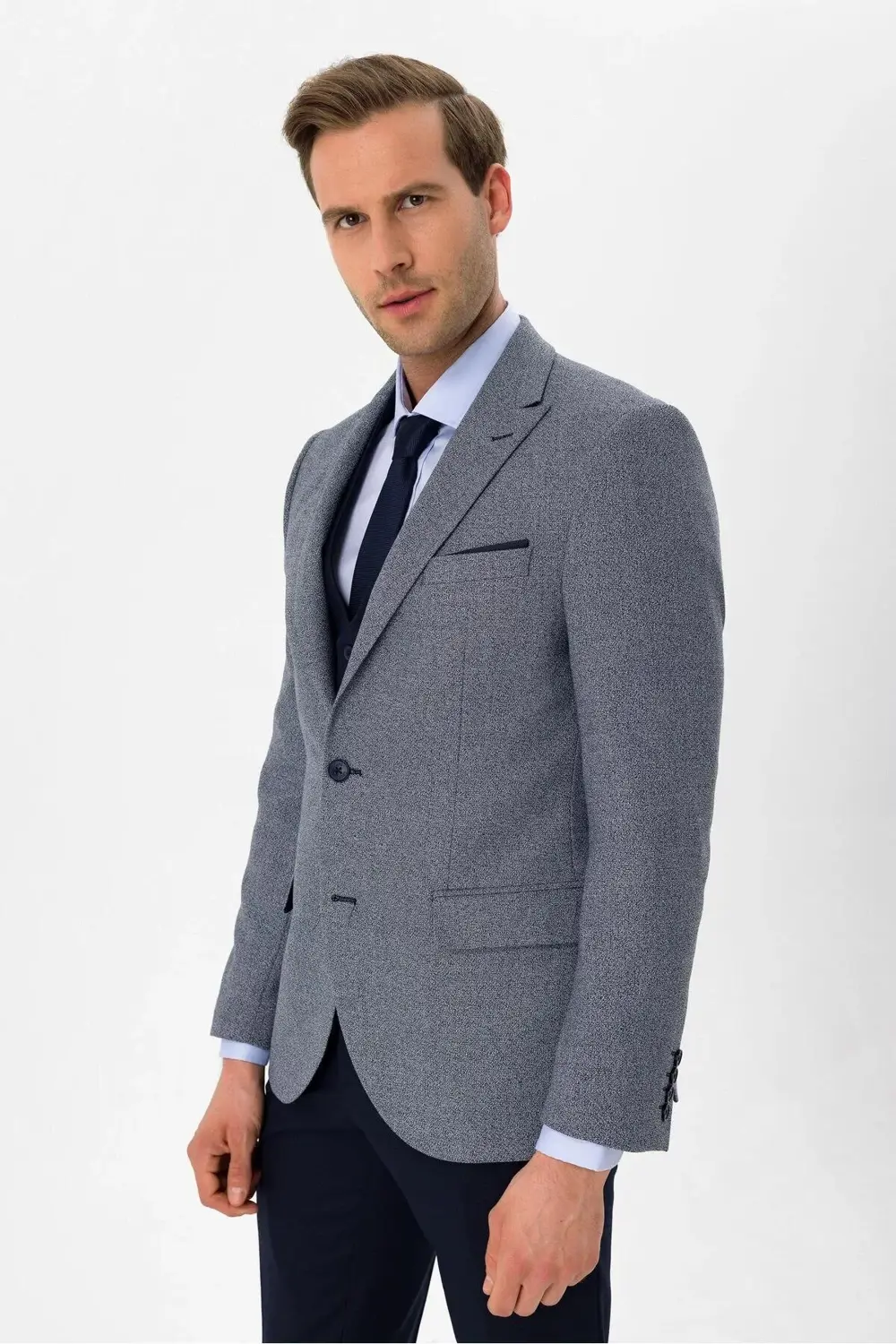 Süvari Dar Kesim 6 Drop Kendinden Kombinli Lacivert Takım Elbise