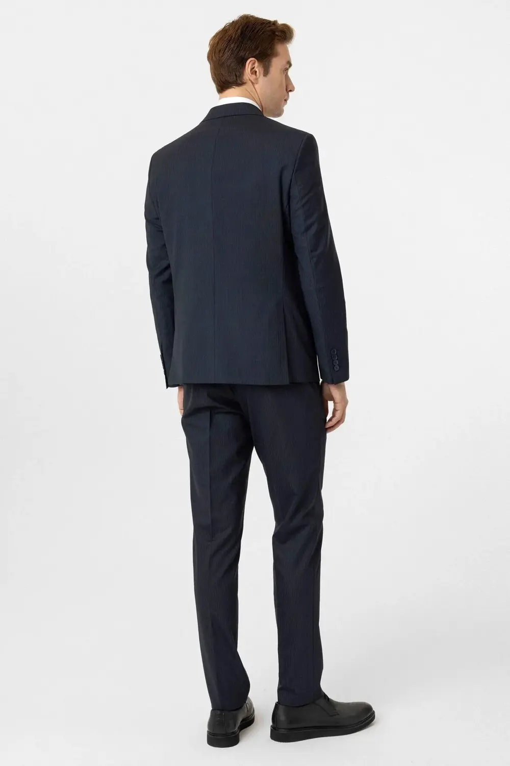 Süvari Dar Kesim Çizgili Lacivert Kruvaze Takım Elbise