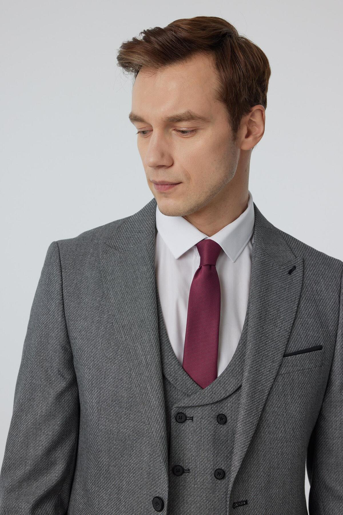 Süvari Süvari Dar Kesim Desenli Takım Elbise