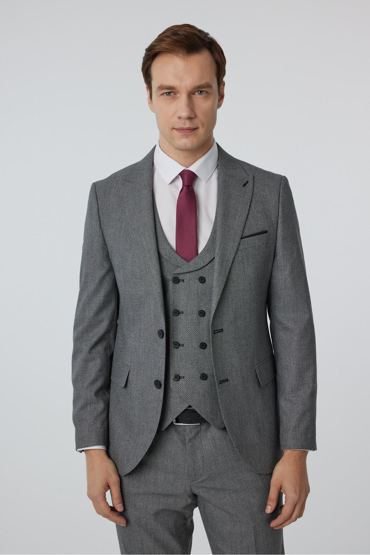 Süvari Süvari Dar Kesim Desenli Takım Elbise