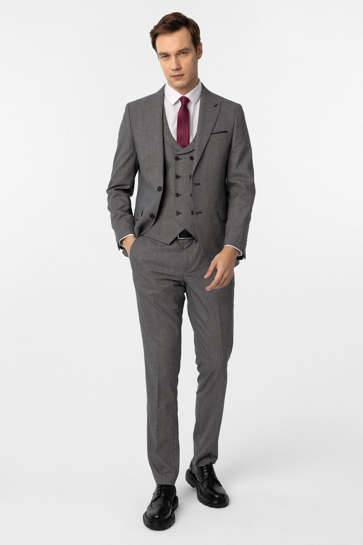 Süvari Süvari Dar Kesim Desenli Takım Elbise