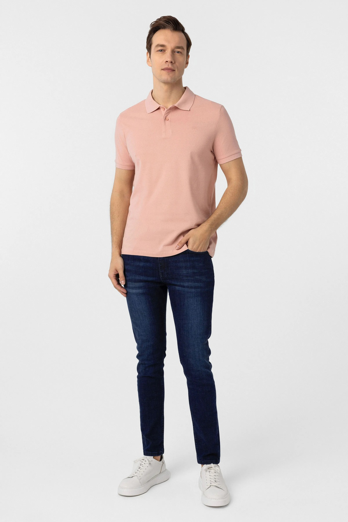 Süvari Süvari Dar Kesim Pamuk Çekmeyen Kumaş Polo Yaka Tişört