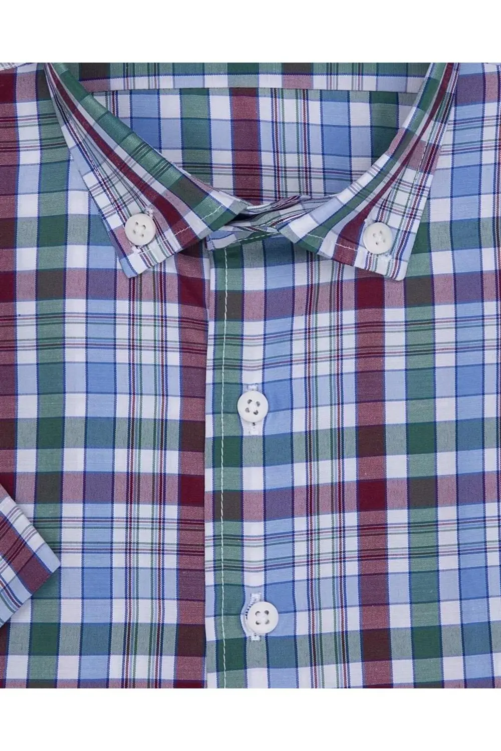 Süvari Dar Kesim Yeşil Desenli Kısa Kol Erkek Gömlek