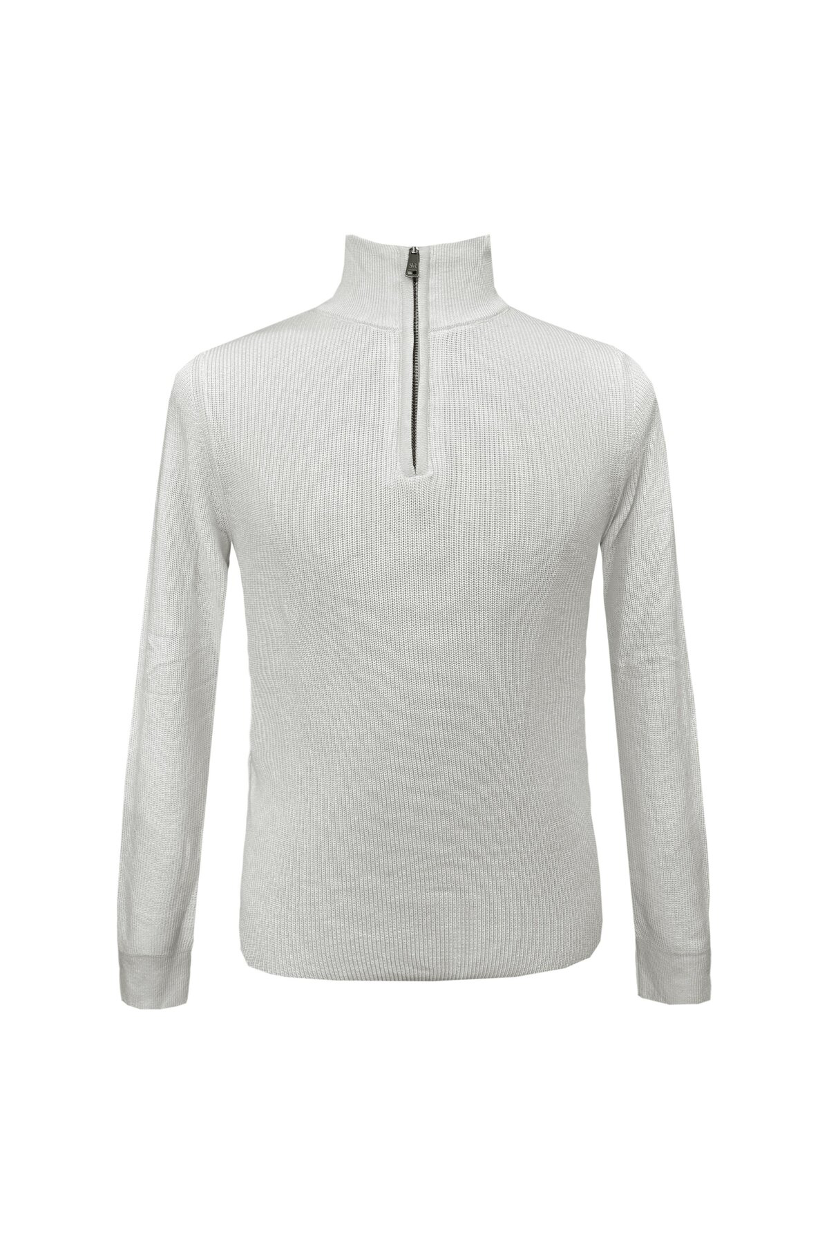 Süvari Süvari Dik Yaka Yarım Fermuarlı Beyaz Örgü Triko