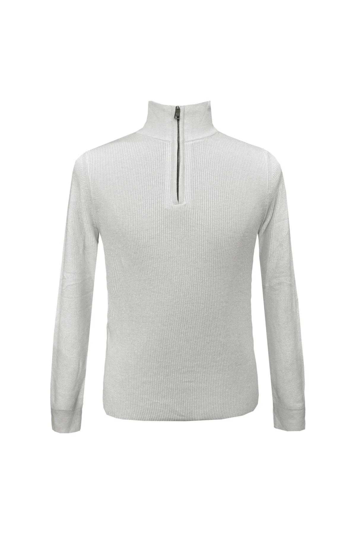 Süvari Dik Yaka Yarım Fermuarlı Beyaz Örgü Triko Süvari Dik Yaka Yarım Fermuarlı Beyaz Örgü Triko