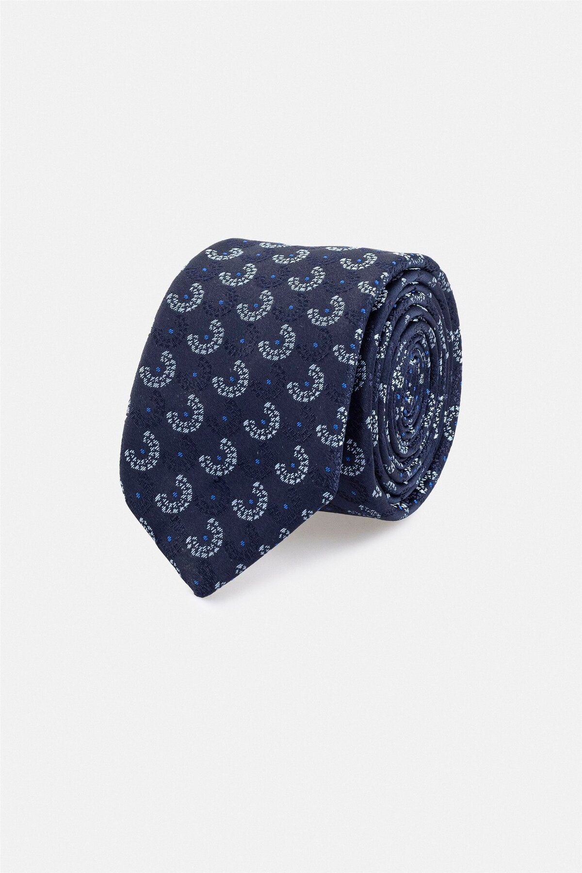 Süvari Süvari El Yapımı İnce Lacivert Desenli Kravat Standart Lacivert