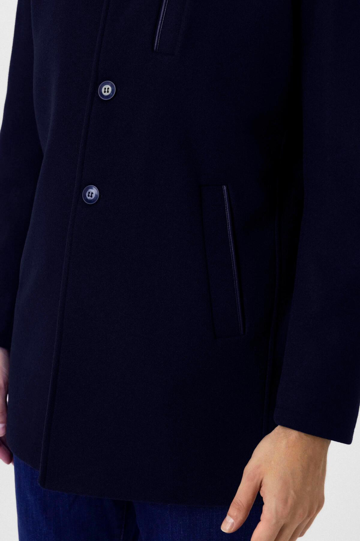 Süvari Süvari Hakim Yaka Battal Kalıp Lacivert Düz Kaban