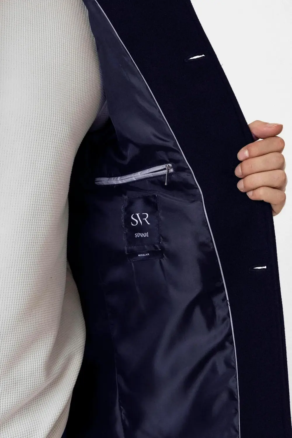 Süvari Hakim Yaka Battal Kalıp Lacivert Düz Kaban