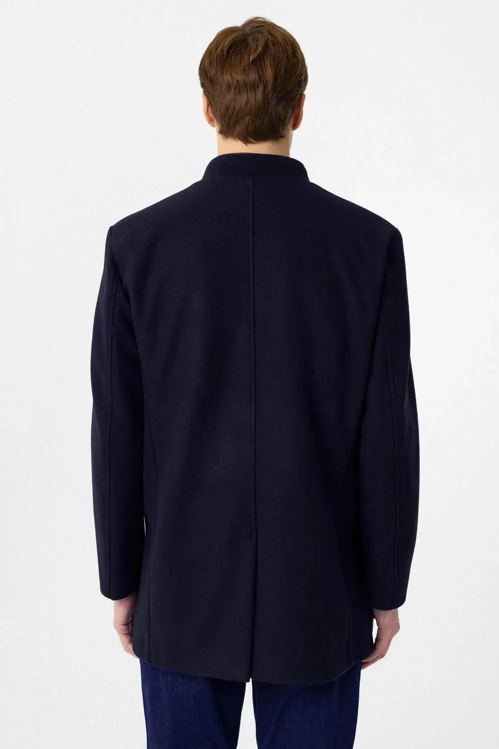 Süvari Hakim Yaka Battal Kalıp Lacivert Düz Kaban