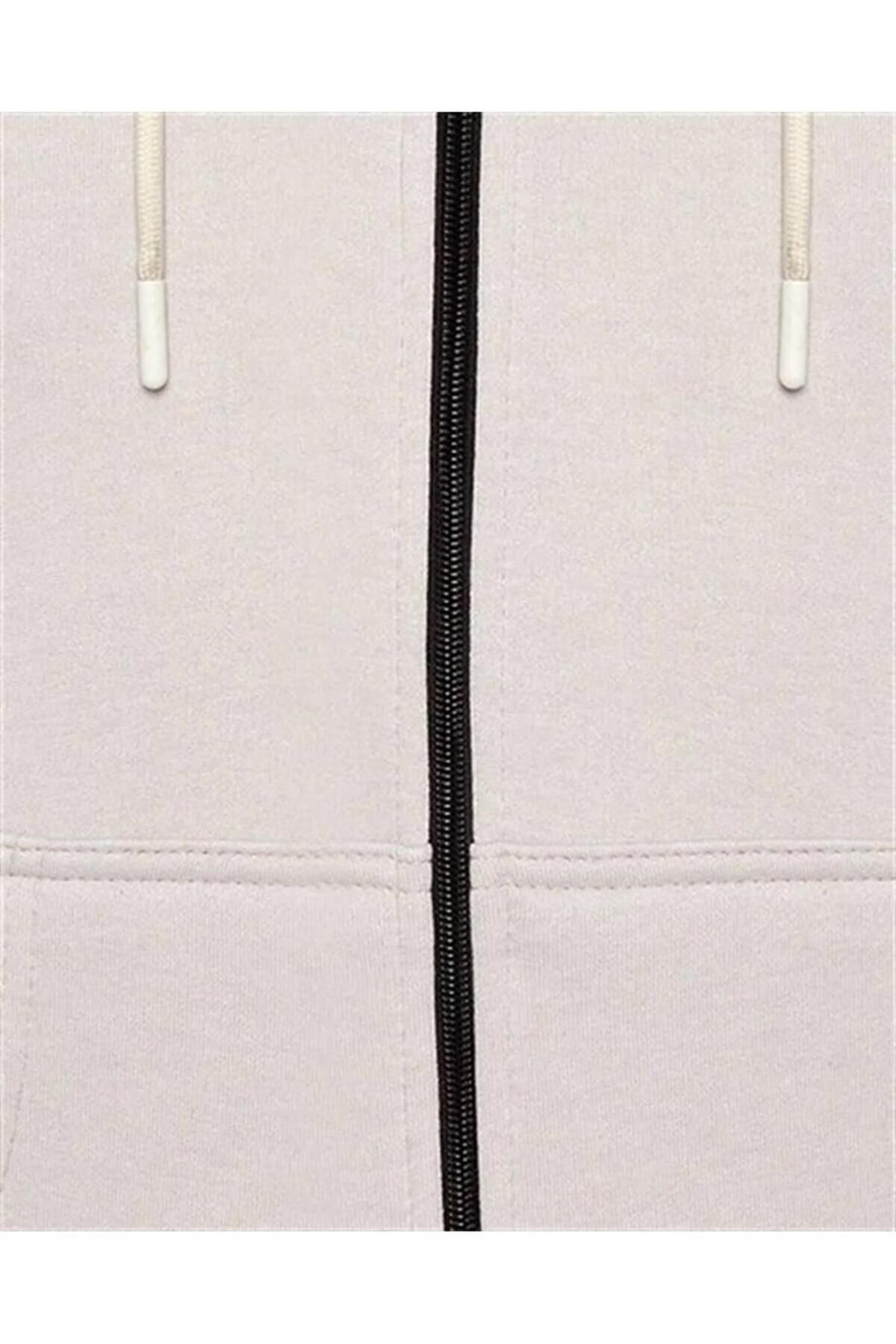 Süvari Kapüşonlu Fermuarlı Yaka Regular Kalıp Düz Beyaz Sweatshir