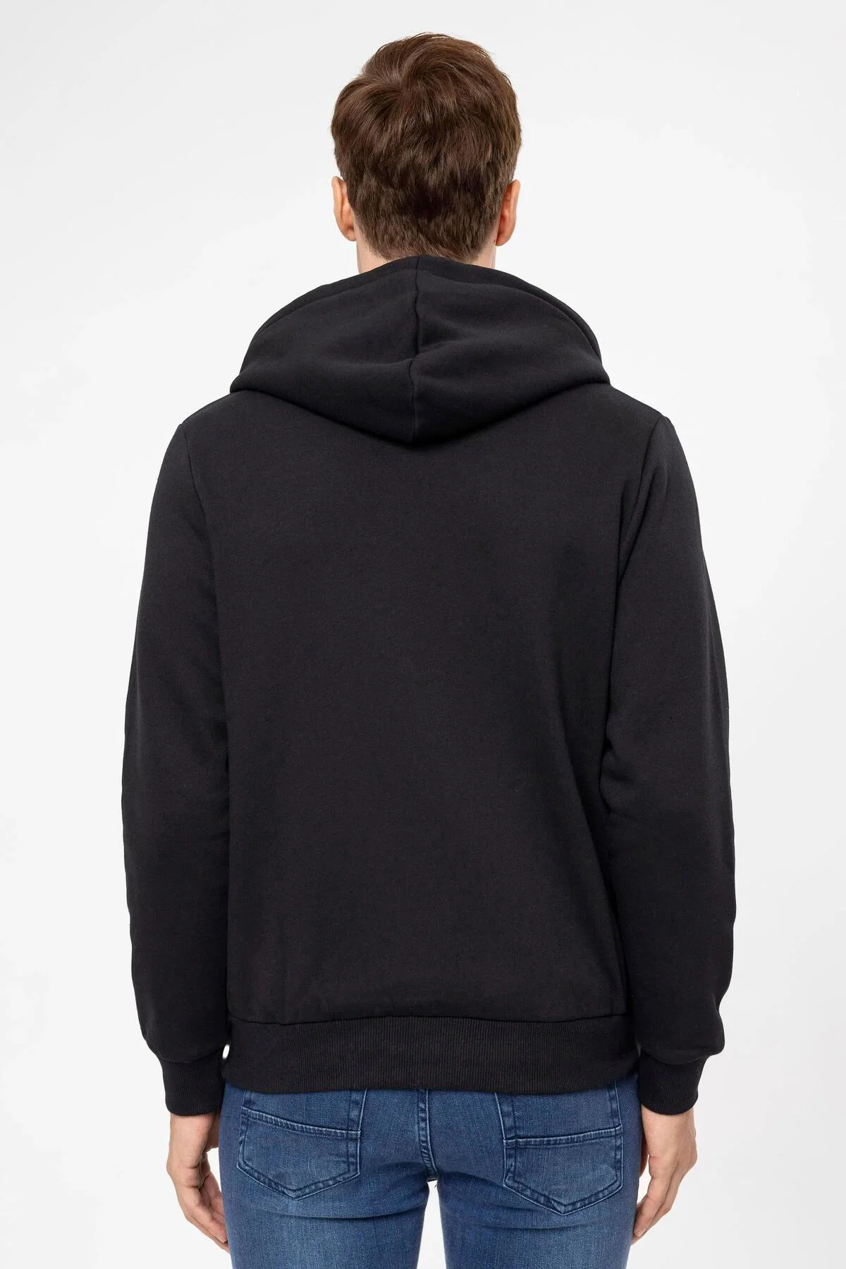 Süvari Kapüşonlu Fermuarlı Yaka Regular Kalıp Düz Siyah Sweatshirt