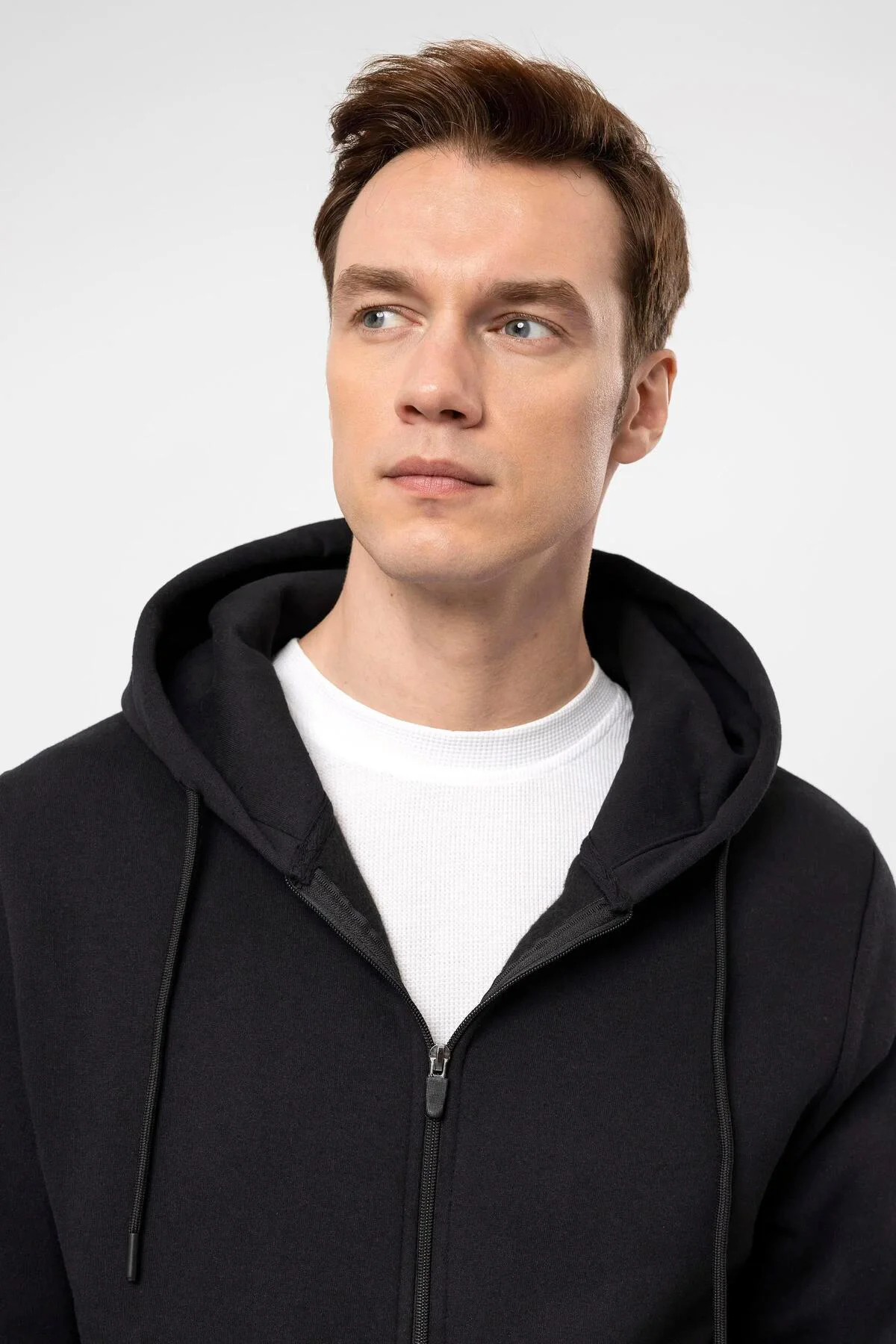 Süvari Kapüşonlu Fermuarlı Yaka Regular Kalıp Düz Siyah Sweatshirt