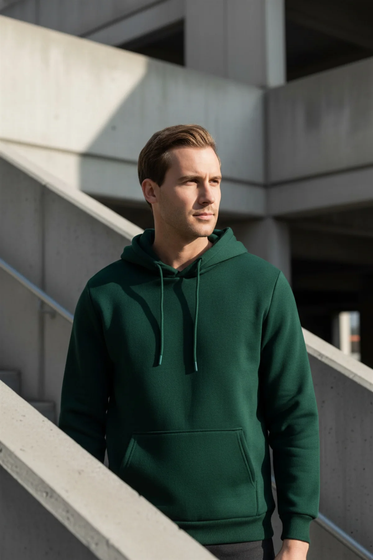 Süvari Kapüşonlu Yaka Regular Kalıp Düz Yeşil Sweatshirt