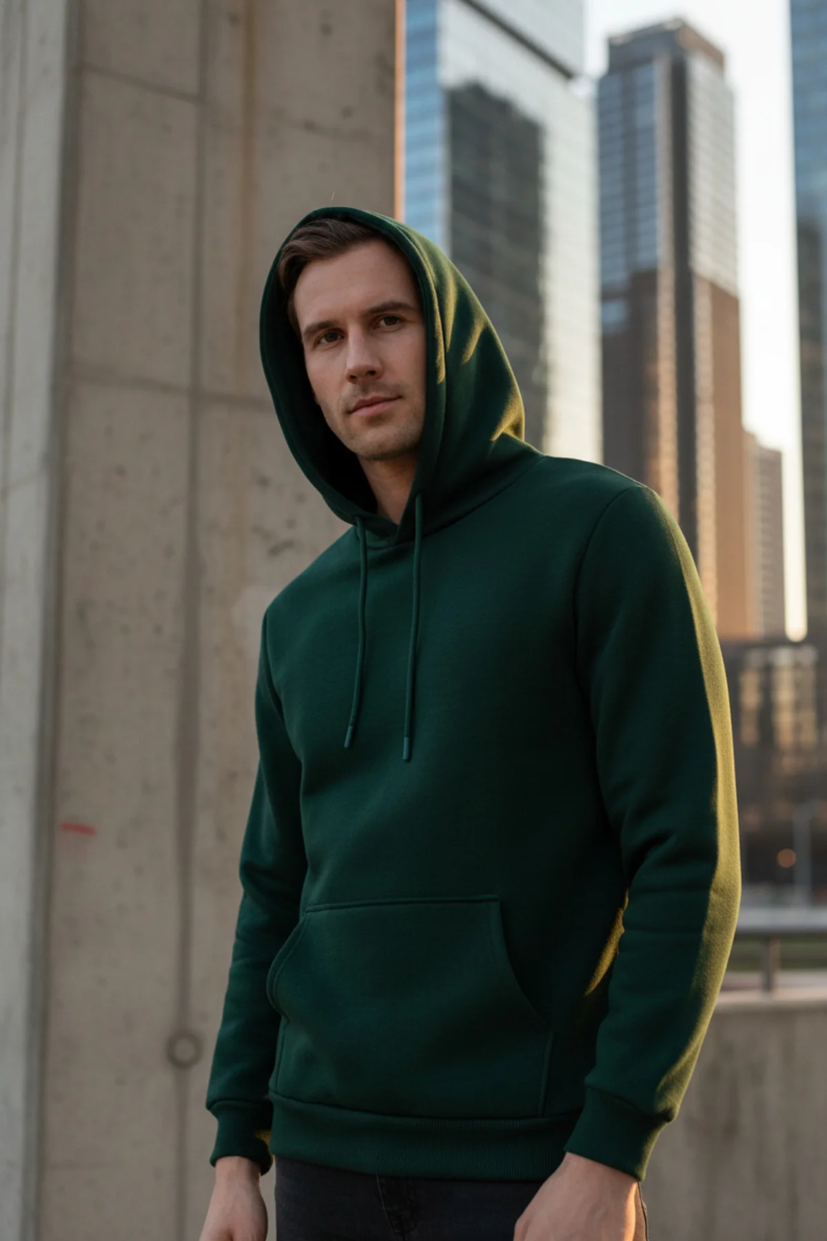 Süvari Kapüşonlu Yaka Regular Kalıp Düz Yeşil Sweatshirt