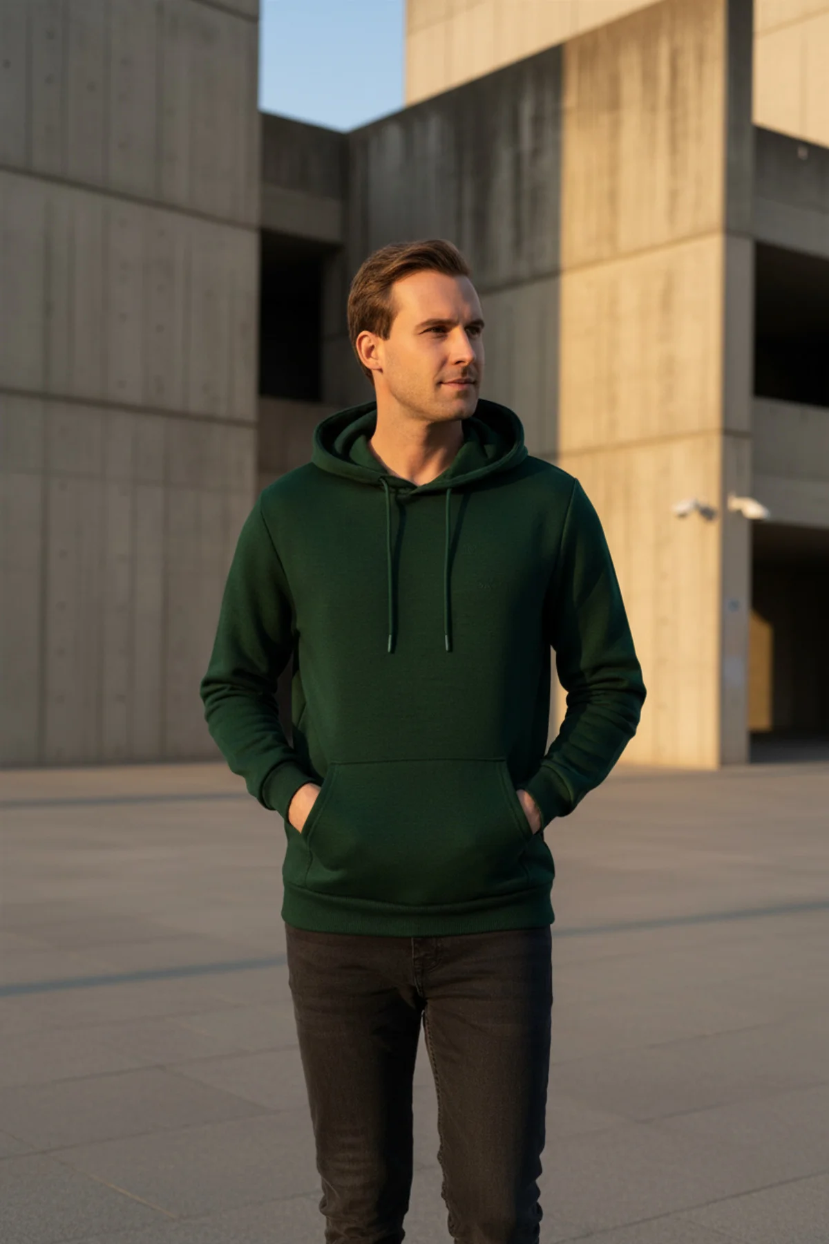 Süvari Kapüşonlu Yaka Regular Kalıp Düz Yeşil Sweatshirt